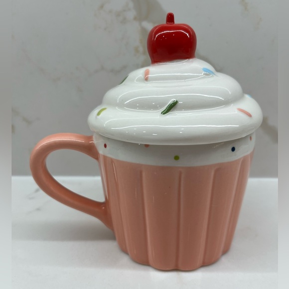 Indigo Other - Indigo Pink Cupcake Mug with Lid Cherry on Top